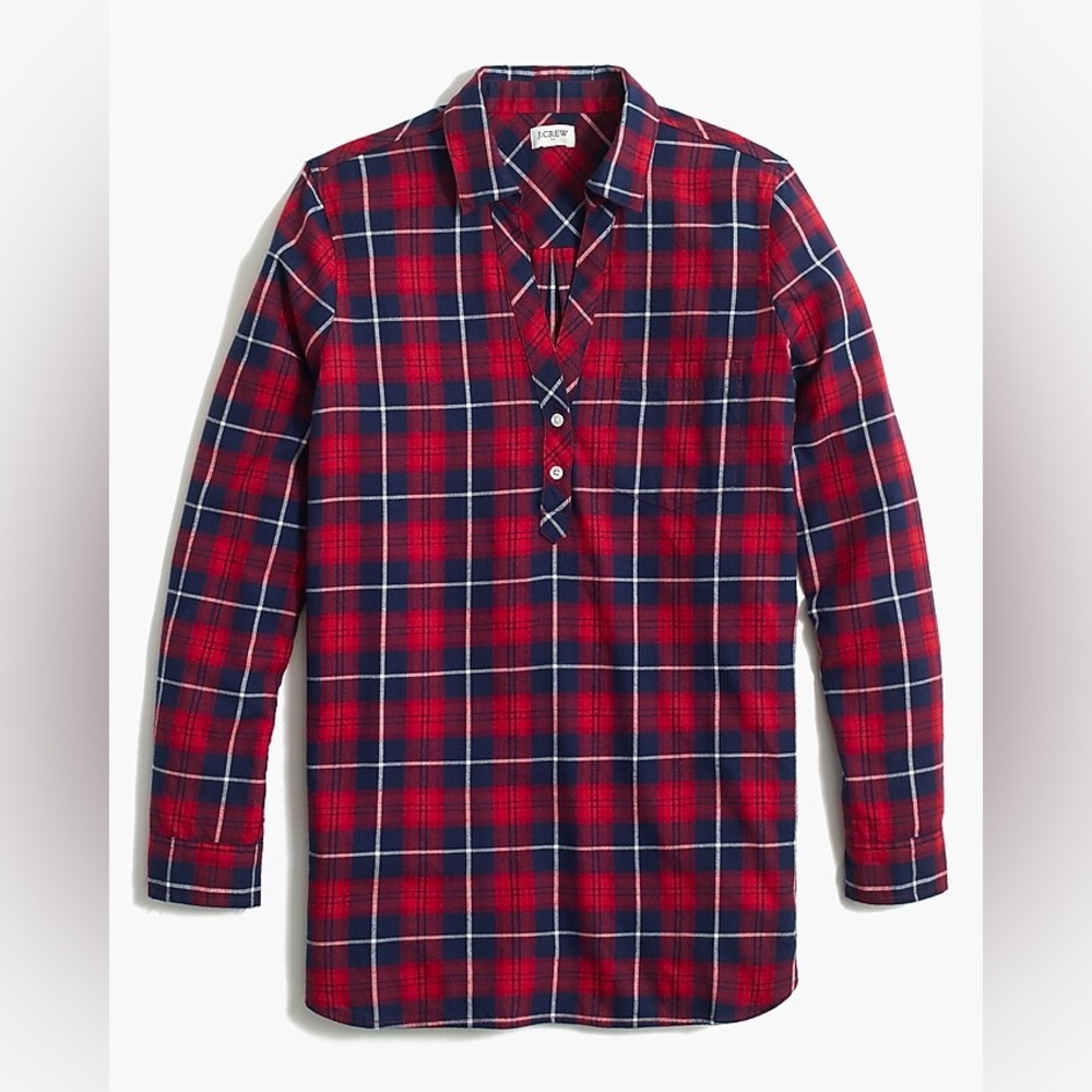 J Crew red flannel popover blouse M